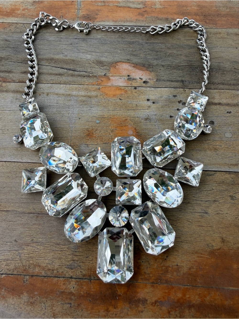 Oversized Clear Crystal Statement Necklace | Chunky Rhinestone Bib Necklace - Picture 2 of 6